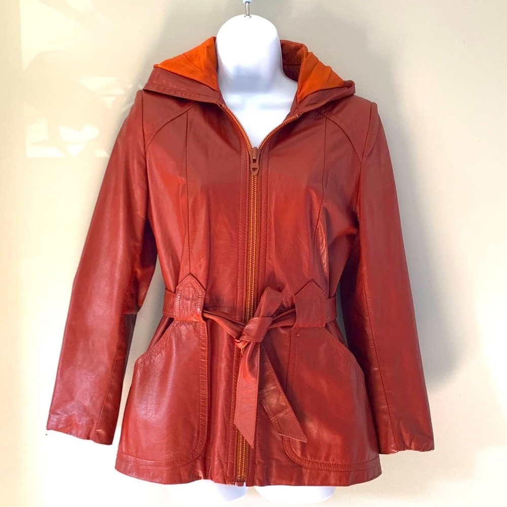 Learsi Women's Red Leather Hooded Jacket
